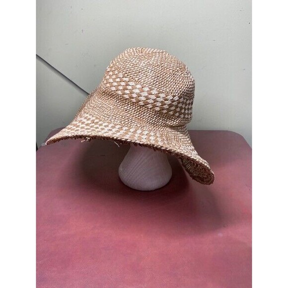 Aerie Womens OSFM Distressed 17" Wide Brim Beige & Ivory Straw Summer Hat Beach - Picture 2 of 10